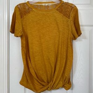 “Rewind” mustard lace and front tie top